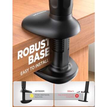 JOYROOM Gooseneck Phone Holder for Bed, [Upgrade Safety Lock] Flexible Long Arm Phone Stand, 720° Adjustable Desk Clamp Clip Phone Mount for iPhone 16 & All 4-7" Devices