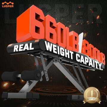 Lusper Adjustable Weight Bench Foldable - 660 Lb Stable Workout Bench, Extended head and neck protection design, 3 Sec Fast Folding Multi-Purpose for Full Body Workout