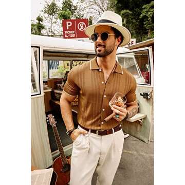 Men's Breathable Polo Shirt - Vintage Bowling Short Sleeve Knitwear for Parties