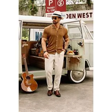 Men's Vintage Bowling Short Sleeve Knit Polo Shirt