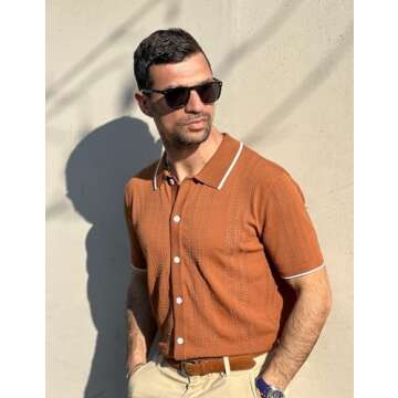 Men's Vintage Bowling Short Sleeve Knit Polo Shirt