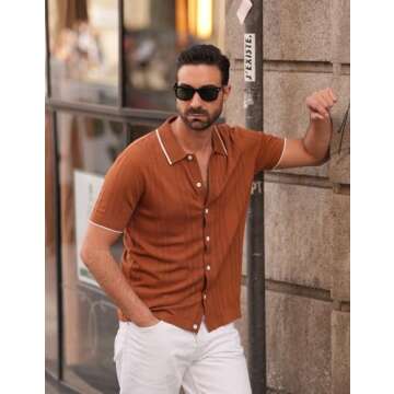 Men's Vintage Bowling Short Sleeve Knit Polo Shirt