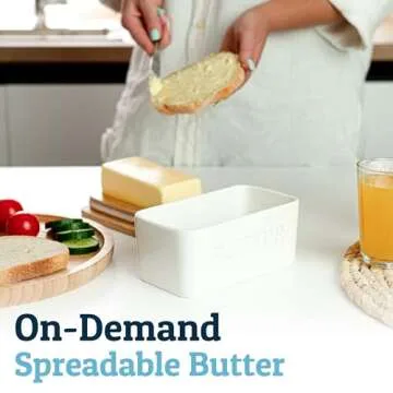 PriorityChef Large Butter Dish with Lid for Countertop, Ceramic Butter Container With Airtight Cover, Butter Keeper for Counter or Fridge, Butter Holder Storage, White