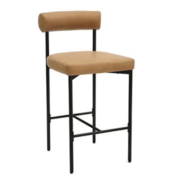 Nathan James Dahlia Counter Height Chair, Modern Barstool with Back, Mid-Century Metal Legs and Leather Padded Cushion for Kitchen, Island and Bars, Brown/Black