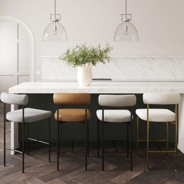 Nathan James Dahlia Counter Height Chair, Modern Barstool with Back, Mid-Century Metal Legs and Leather Padded Cushion for Kitchen, Island and Bars, Brown/Black