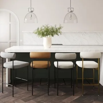 Nathan James Dahlia Counter Height Chair, Modern Barstool with Back, Mid-Century Metal Legs and Leather Padded Cushion for Kitchen, Island and Bars, Brown/Black