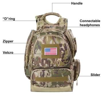 XWL SPORTS Camo Hiking Backpack 40L Tactical Military Backpack