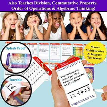 Think2Master Multiplication Flash Cards. 215 Laminated Premium Flashcards (All 0-12 X Facts)| Learn More| Bonus: 2 Dry Erase Markers & 5 Rings. | Designed by A Teacher to Improve Test Scores