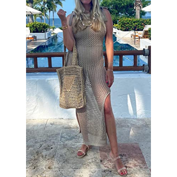 Yinggeli Women’s Crochet Bikini Cover Up in Apricot