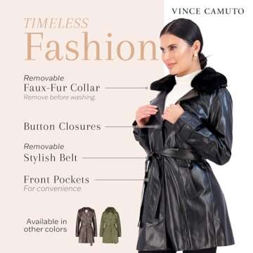 Vince Camuto Stylish Faux Leather Trench Coat for Women