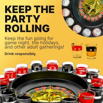 Fairly Odd Novelties Shot Roulette Drinking Game - Ultimate Shot Glass Roulette Drinking games for adults - 16pcs Red/Black Set for Party, White Elephant, Adult Game Nights - Spin & Sip with Laughter!