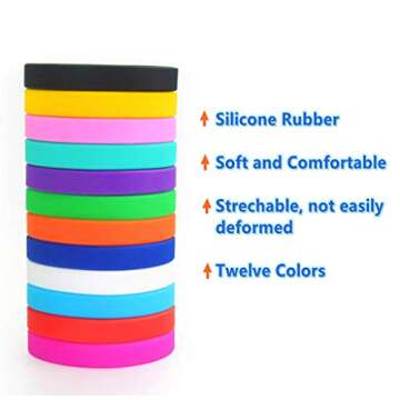 shadow dancer 2 Dozen Multi-Pack Blank Silicone Wristbands, Rubber Band Bracelets,12 Assorted Colors, Kids Size 7"