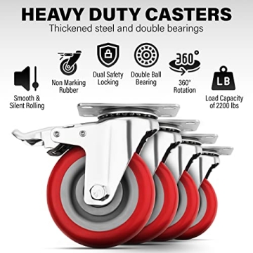 Castrek Heavy Duty Caster Wheels with Brakes for Furniture