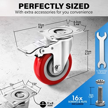 Castrek Heavy Duty Caster Wheels with Brakes for Furniture