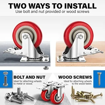 Castrek Heavy Duty Caster Wheels with Brakes for Furniture