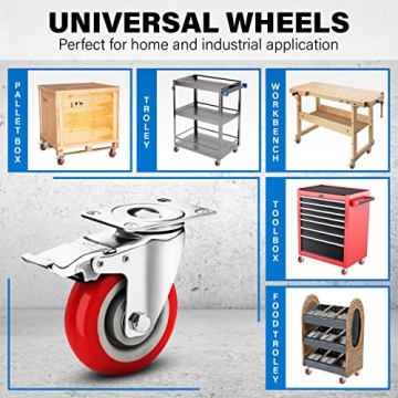 Castrek Heavy Duty Caster Wheels with Brakes for Furniture