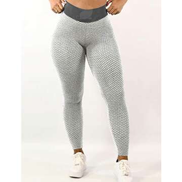 YEOREO Women's High Waist Scrunch Butt Leggings Textured Gym Workout Fitness Ruched Yoga Pants Tights Grey S