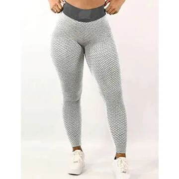 YEOREO Women's High Waist Scrunch Butt Leggings Textured Gym Workout Fitness Ruched Yoga Pants Tights Grey S