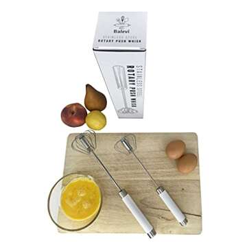 Balevi Stainless Steel Push Whisk - Manual Hand Mixer for Effortless Mixing - 10in & 12in (2 Pack) -...