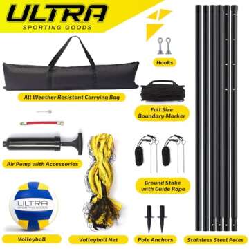 Volleyball Net Outdoor - Includes 32x3 Feet Regulation Size Net, 8.5-Inch PU Volleyball, Carrying Ba...