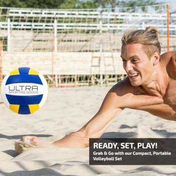 Volleyball Net Outdoor - Includes 32x3 Feet Regulation Size Net, 8.5-Inch PU Volleyball, Carrying Bag, Boundary Lines, Steel Poles & Pump - Volleyball Net for Backyard, Beach, or Pool