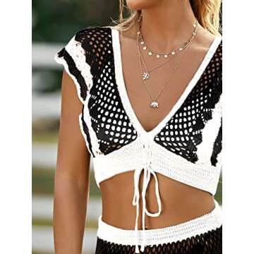 GORGLITTER Women's 2 Piece Crochet Cover Up Set Hollow Out Backless Beach Swim Coverups Swimsuit