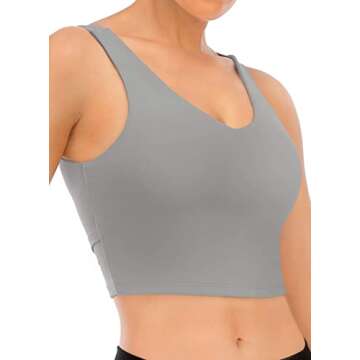TASADA V-Neck Sports Bras for Women - Wirefree Padded Yoga Bra Running Workout Aesthetic Crop Tank Tops Grey