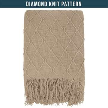 PAVILIA Tan Taupe Knit Throw Blanket for Couch, Twin Bed, Soft Knitted Farmhouse Sofa Throw for Living Room, Lightweight Decorative Fall Blanket for Chair, Outdoor Textured Boho Blanket, 60x80
