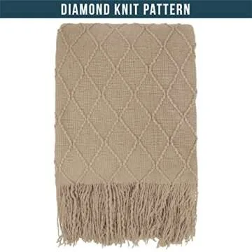 PAVILIA Tan Taupe Knit Throw Blanket for Couch, Twin Bed, Soft Knitted Farmhouse Sofa Throw for Living Room, Lightweight Decorative Fall Blanket for Chair, Outdoor Textured Boho Blanket, 60x80