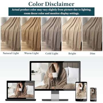 PAVILIA Tan Taupe Knit Throw Blanket for Couch, Twin Bed, Soft Knitted Farmhouse Sofa Throw for Living Room, Lightweight Decorative Fall Blanket for Chair, Outdoor Textured Boho Blanket, 60x80