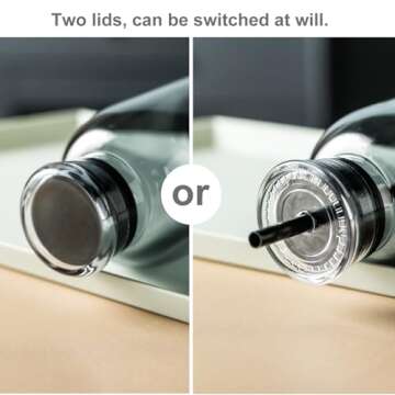 DNIENKGE Glass water bottle With Time Marker -24oz with 2 caps and straw,Reusable Glass Drinking Bottles，Suitable For Drinks, Juices, Sodas, Coke, As Gifts Etc (24oz)