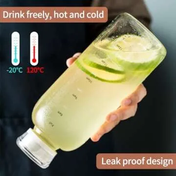 DNIENKGE Glass water bottle With Time Marker -24oz with 2 caps and straw,Reusable Glass Drinking Bottles，Suitable For Drinks, Juices, Sodas, Coke, As Gifts Etc (24oz)