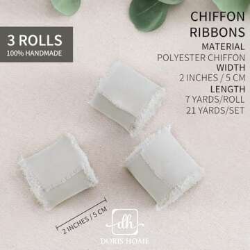 DORIS HOME Light Grey Chiffon Ribbon for Flower Bouquet, 2" x21Yd Fabric Ribbon for Gift Wrapping, Handmade Frayed Ribbon for Wedding, Chiffon Silk Ribbon for Christmas Decorations