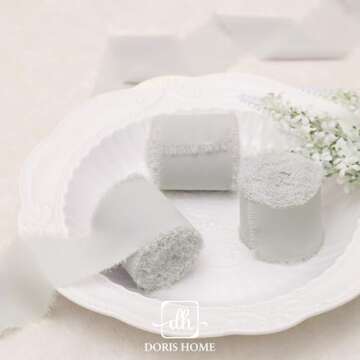 DORIS HOME Light Grey Chiffon Ribbon for Flower Bouquet, 2" x21Yd Fabric Ribbon for Gift Wrapping, Handmade Frayed Ribbon for Wedding, Chiffon Silk Ribbon for Christmas Decorations