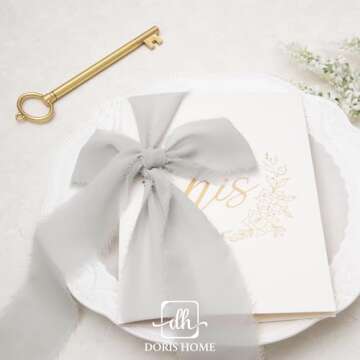 DORIS HOME Light Grey Chiffon Ribbon for Flower Bouquet, 2" x21Yd Fabric Ribbon for Gift Wrapping, Handmade Frayed Ribbon for Wedding, Chiffon Silk Ribbon for Christmas Decorations