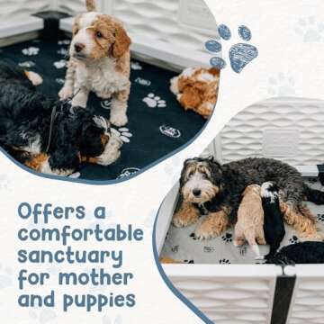 EZwhelp EZclassic 38"x38"x18" Medium Padded Dog Whelping Box with Rails, Puppy Whelping Supplies, Gray Pad