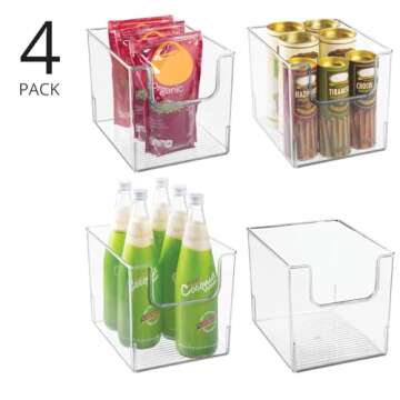 mDesign Clear Storage Box – Open Top Fridge Box for Food Storage Made of Plastic –Kitchen Storage Box for The Cupboard and Fridge – Set of 4 – Clear