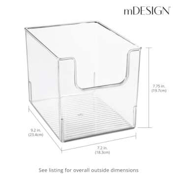 mDesign Clear Storage Box – Open Top Fridge Box for Food Storage Made of Plastic –Kitchen Storage Box for The Cupboard and Fridge – Set of 4 – Clear