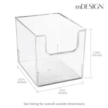 mDesign Clear Storage Box – Open Top Fridge Box for Food Storage Made of Plastic –Kitchen Storage Box for The Cupboard and Fridge – Set of 4 – Clear