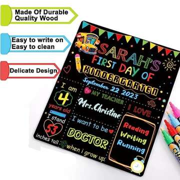 First & Last Day of School Board Signs, 12" x 10" Back to School Chalkboard Double Sided 1st Day Sign, Reusable Wooden First Day of Kids Preschool, Kindergarten Photo Props