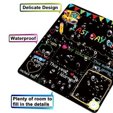 First & Last Day of School Board Signs, 12" x 10" Back to School Chalkboard Double Sided 1st Day Sign, Reusable Wooden First Day of Kids Preschool, Kindergarten Photo Props