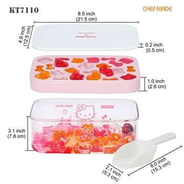 CHEFMADE Hello Kitty Ice Cube Tray with Lid container & scoop, Easy-Release Silicone & Flexible 24pcs cute kitty Ice Cubes for Chingling Cocktail and Milk Tea (Pink)