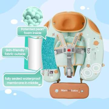 Mambobaby Non-Inflatable Baby Pool Float with Tail and Canopy UPF 50+ Sun Protection No Flip Over In...