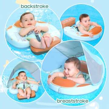 Mambobaby Non-Inflatable Baby Pool Float with Tail and Canopy UPF 50+ Sun Protection No Flip Over Infant Swim Float Skin-Friendly Mambo Float Swim Trainer Solid Baby Swimming Ring Foldable Style