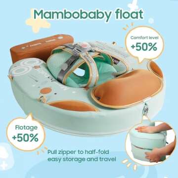 Mambobaby Non-Inflatable Baby Pool Float with Tail and Canopy UPF 50+ Sun Protection No Flip Over Infant Swim Float Skin-Friendly Mambo Float Swim Trainer Solid Baby Swimming Ring Foldable Style