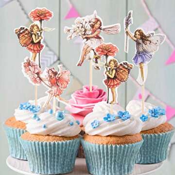 YunKo 24 Pcs Fairy Cupcake Toppers Fairy Cupcake Picks for Birthday Party Decorations