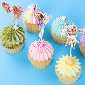 YunKo 24 Pcs Fairy Cupcake Toppers Fairy Cupcake Picks for Birthday Party Decorations