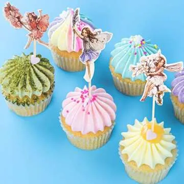 YunKo 24 Pcs Fairy Cupcake Toppers Fairy Cupcake Picks for Birthday Party Decorations
