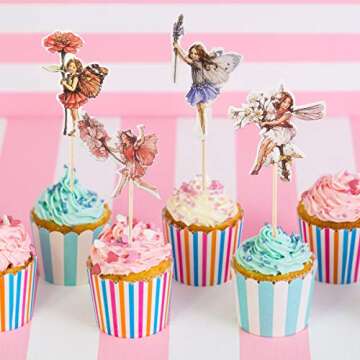 YunKo 24 Pcs Fairy Cupcake Toppers Fairy Cupcake Picks for Birthday Party Decorations