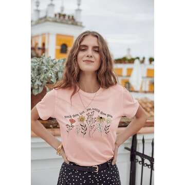 Teacher Shirt Women Teach Them Love Them Watch Them Grow T-Shirt Short Sleeve Wildflower Graphic Tee Top Pink